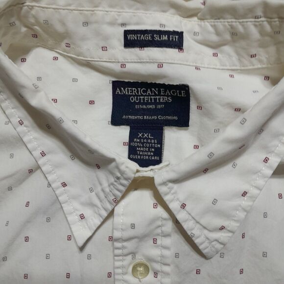 American Eagle VTG Slimfit White - small squares Short Sleeve Shirt - Men's XXL - Picture 3 of 5
